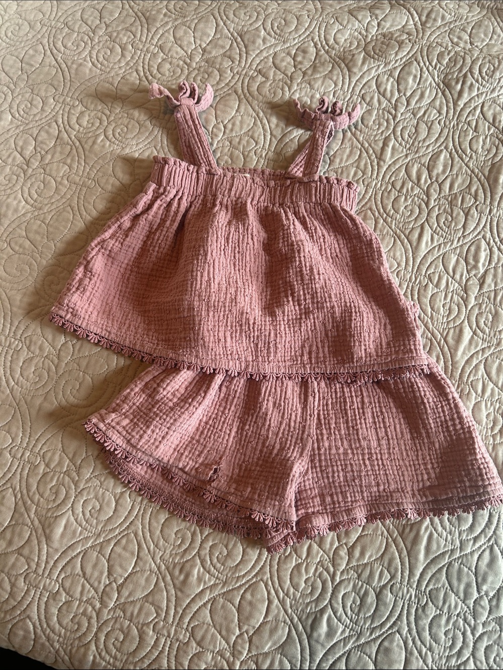 Girls' Blossom Pink Ruffle Tank & Shorts Set